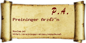 Preininger Arzén névjegykártya